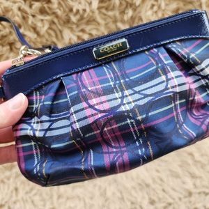 Coach Tartan plaid navy wristlet
